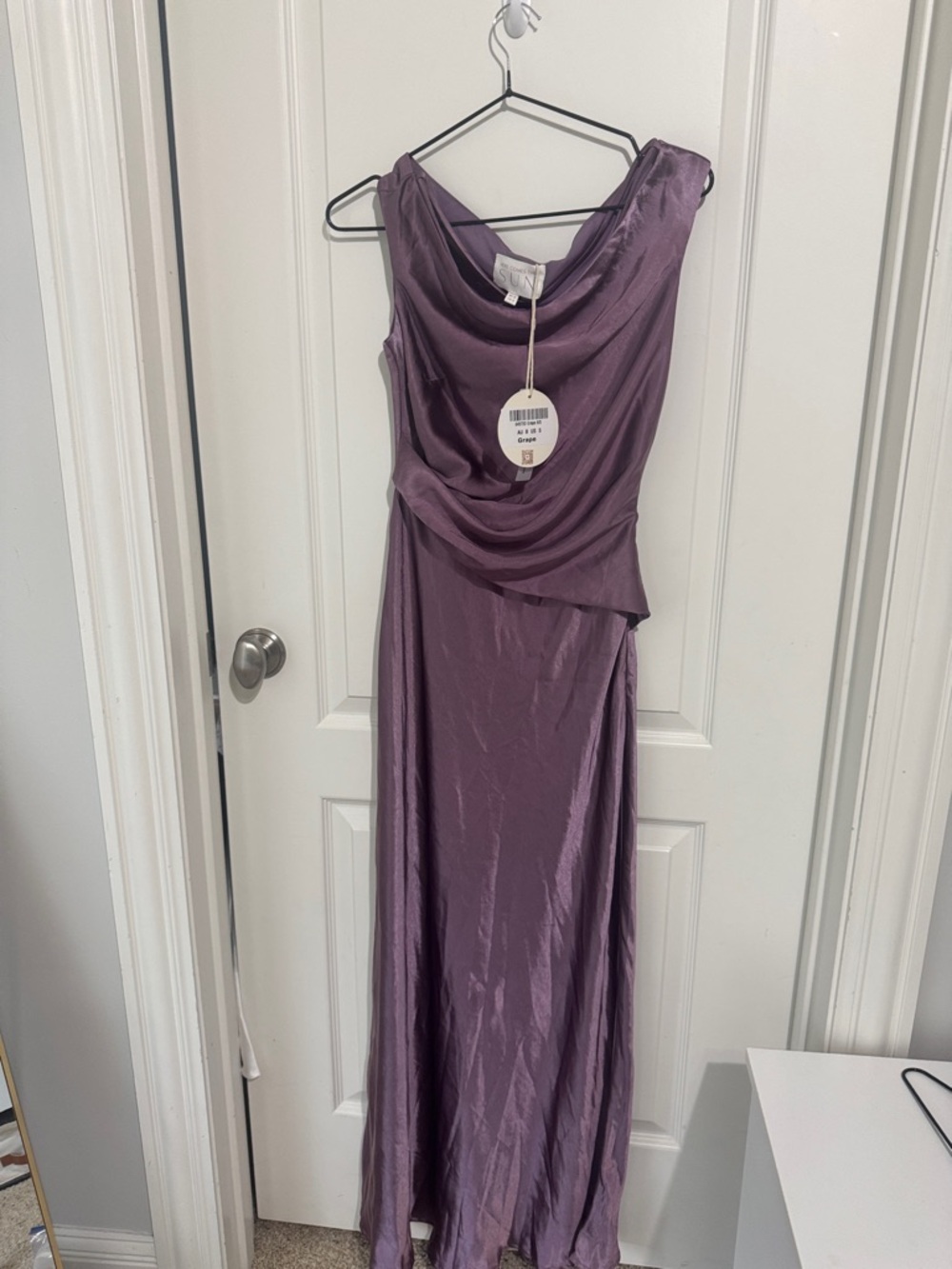 Cowl-Neck Satin Maxi Dress in Plum